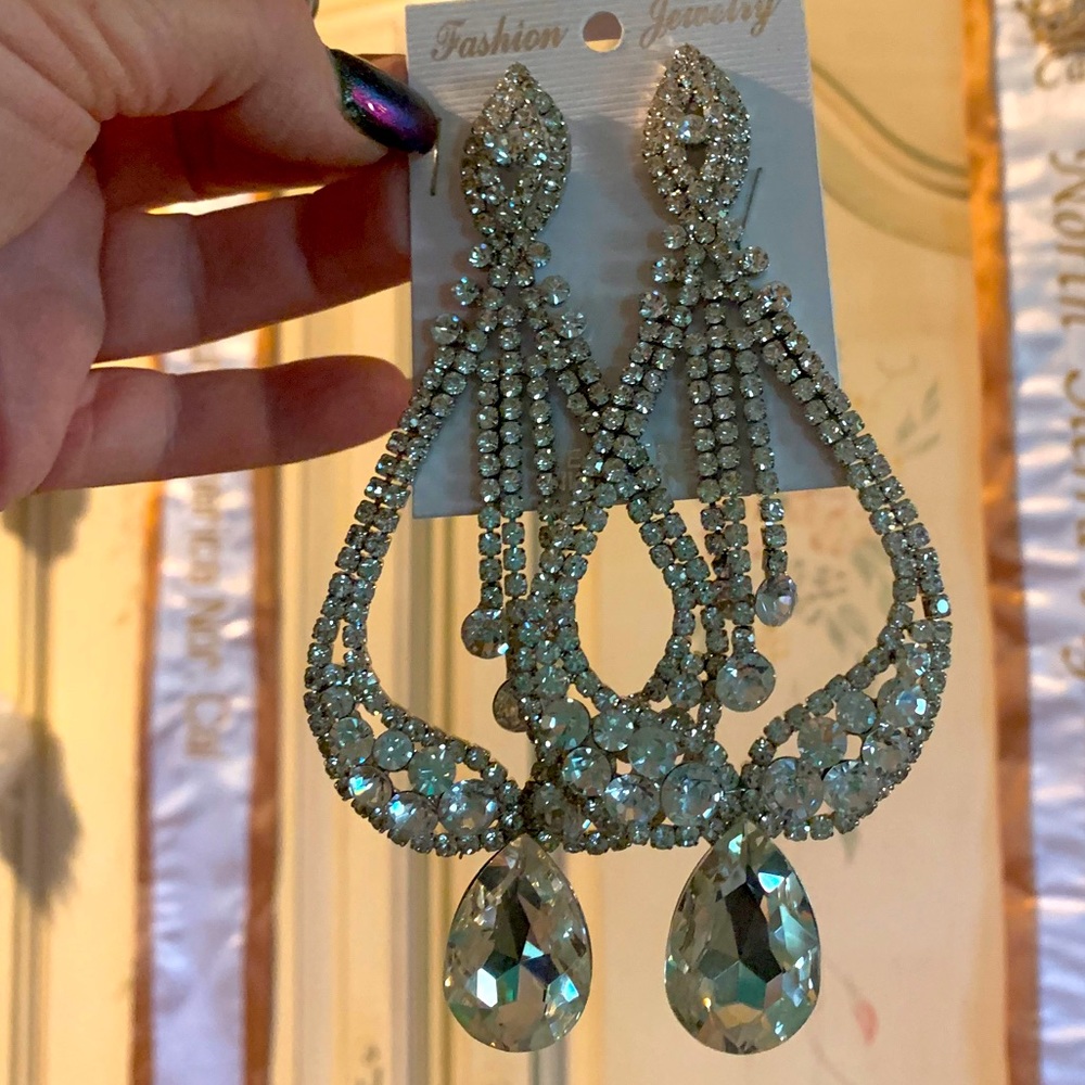 Long Chandelier Pageant earrings Stage earrings